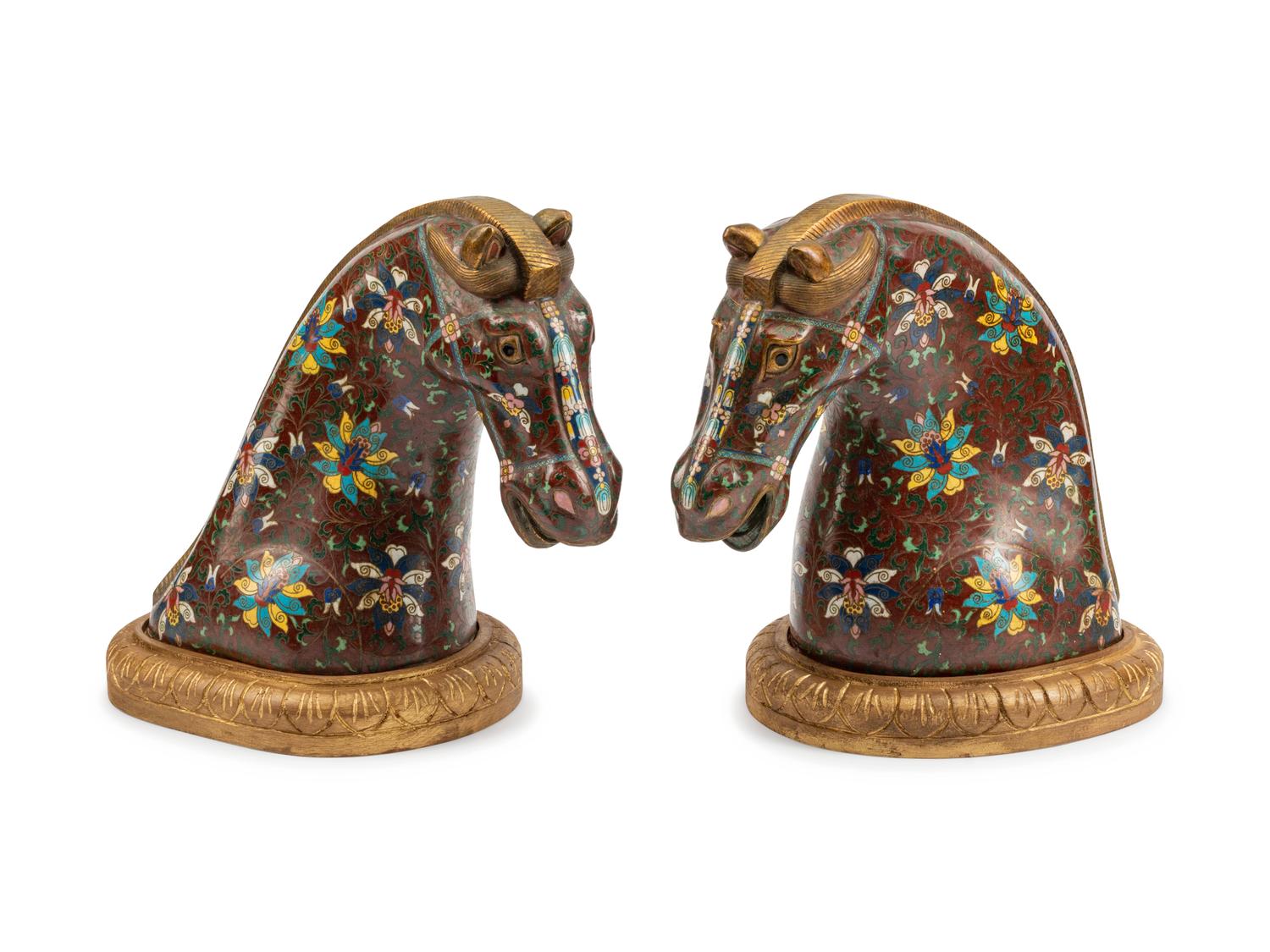 A Pair of Chinese Cloisonne Horse Heads