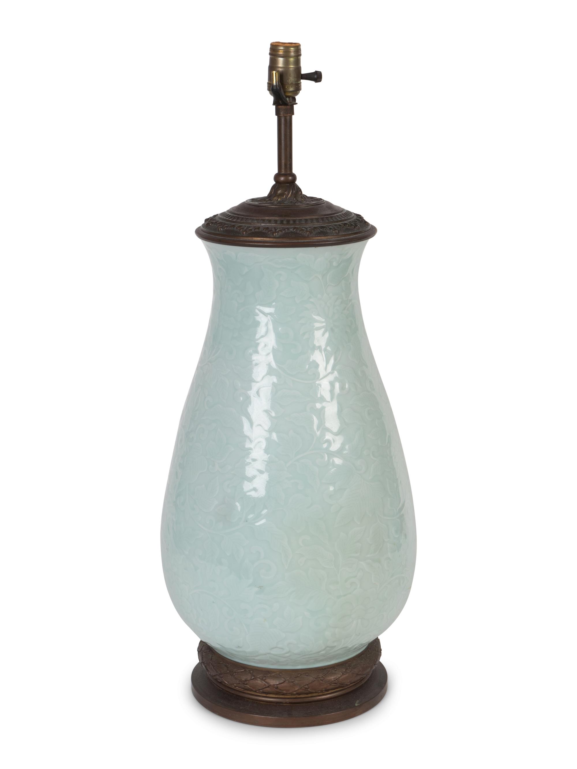 A Chinese Celadon Vase Mounted as a Lamp