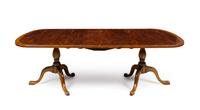 A Provincial George III Style Cross-Banded Burl Walnut Double-Pedestal Dining Table