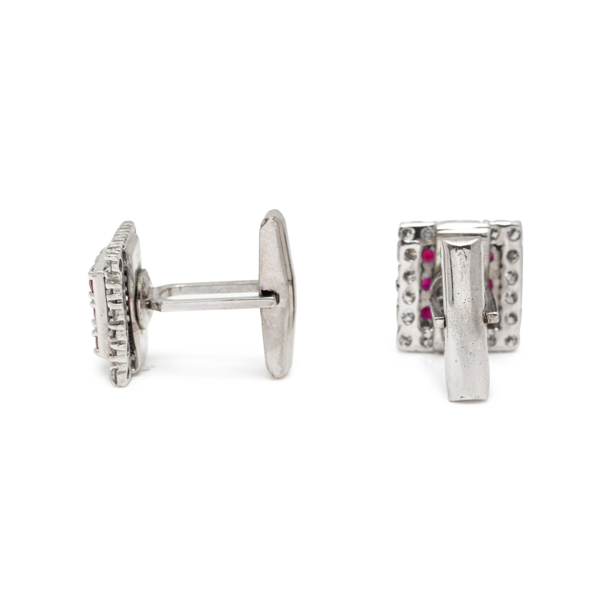 SYNTHETIC RUBY AND DIAMOND CUFFLINKS