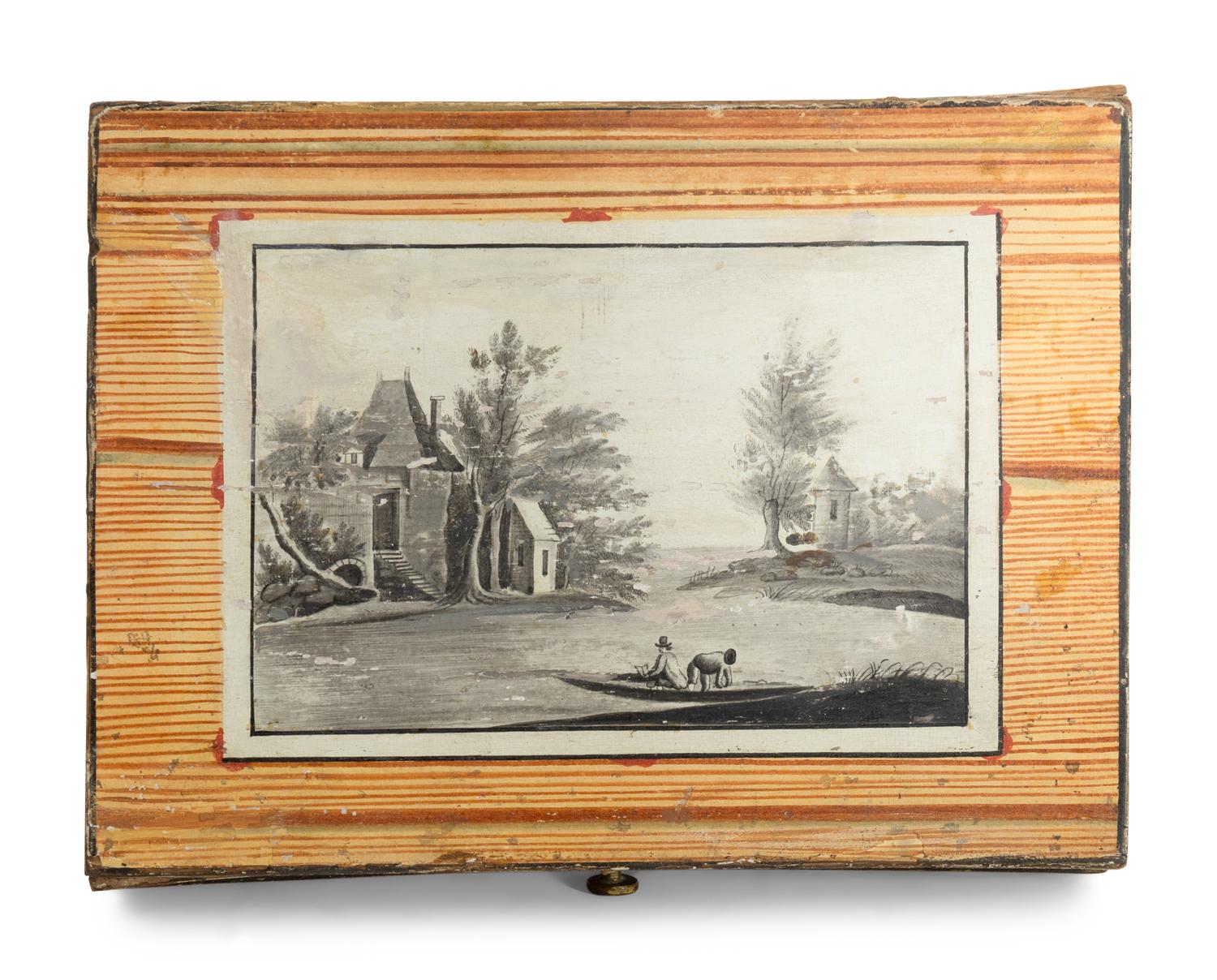A French Faux Bois and Grisaille-Painted Box
