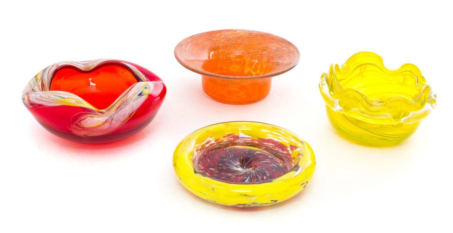 Three Czechoslovakian Glass Low Bowls Diameter of largest 5 1/2 inches.