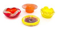 Three Czechoslovakian Glass Low Bowls Diameter of largest 5 1/2 inches.