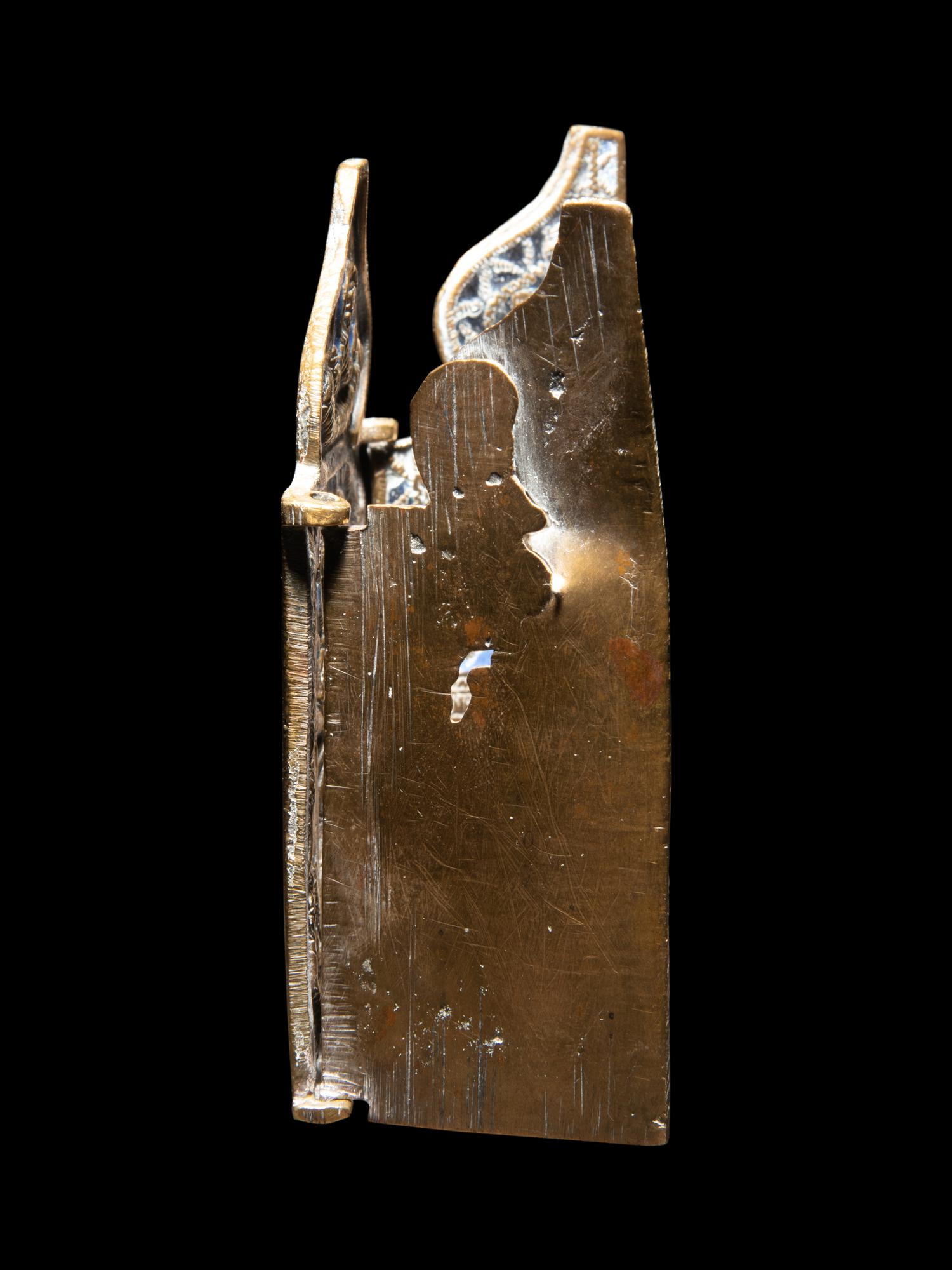 A Russian or Eastern European Enameled Bronze Triptych Icon