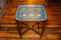 A Chinese Cloisonne Tray Height of table 20 inches.