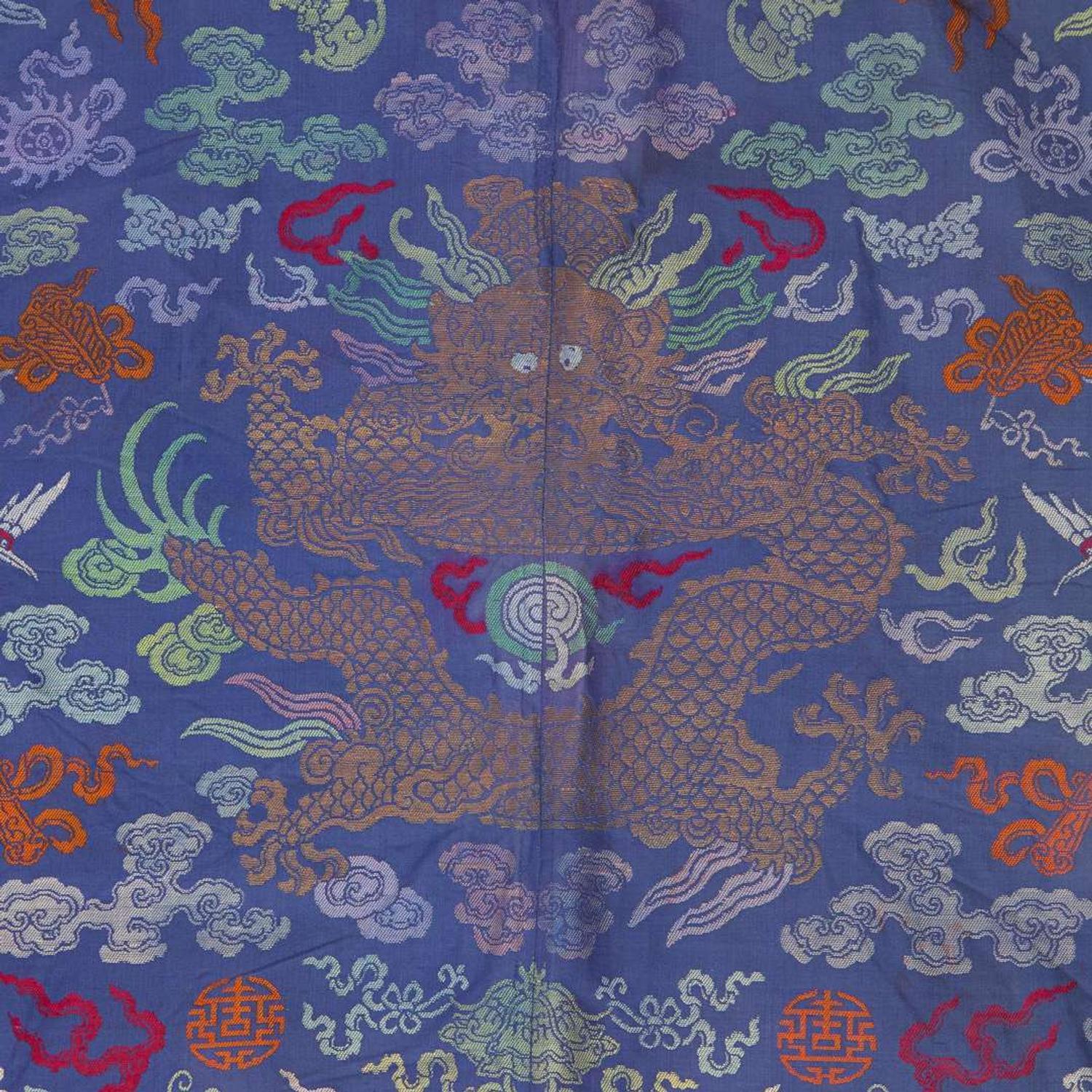 A Chinese blue-ground woven silk and metallic thread “Nine-Dragon” robe 天蓝地九龙袍 Qing dynasty ?
