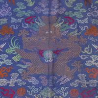 A Chinese blue-ground woven silk and metallic thread “Nine-Dragon” robe 天蓝地九龙袍 Qing dynasty ?
