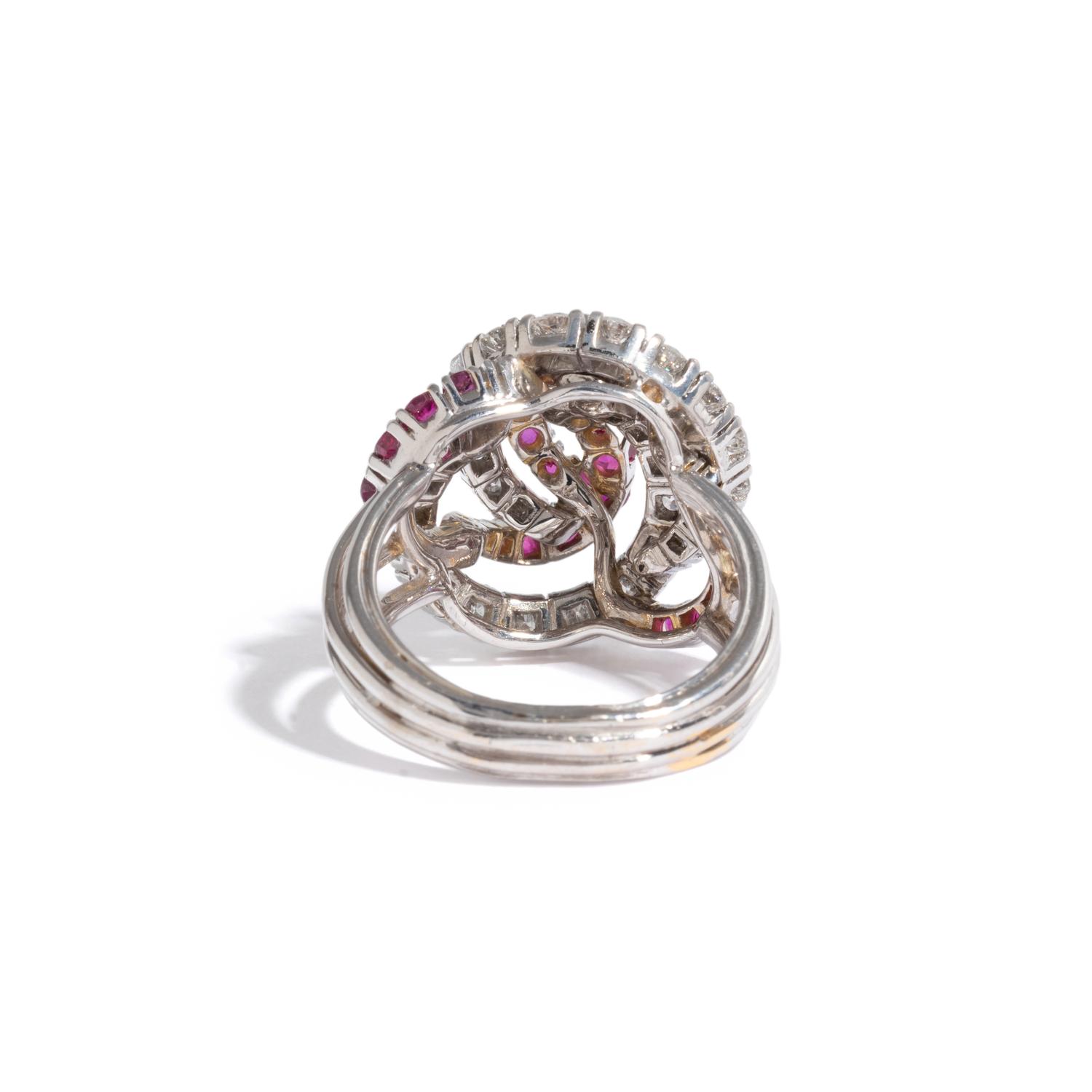 CARTIER, WHITE GOLD, DIAMOND AND RUBY RING