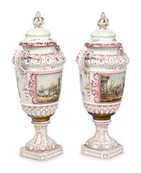 A Pair of Continental Porcelain Urns
