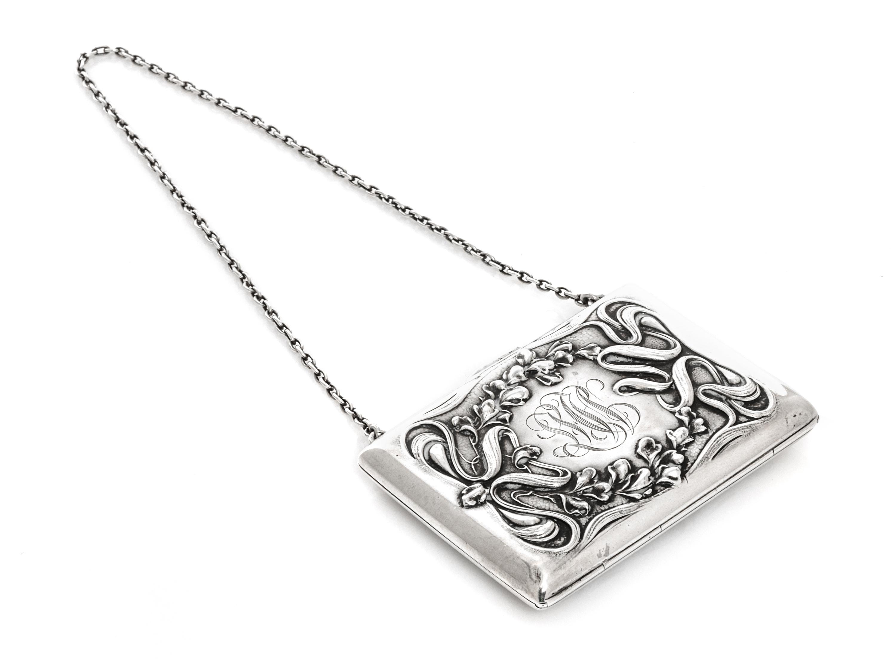 An American Art Nouveau Silver Change Purse, William B. Kerr & Co., Newark, NJ, Early 20th century, the sides decorated with ribbon and