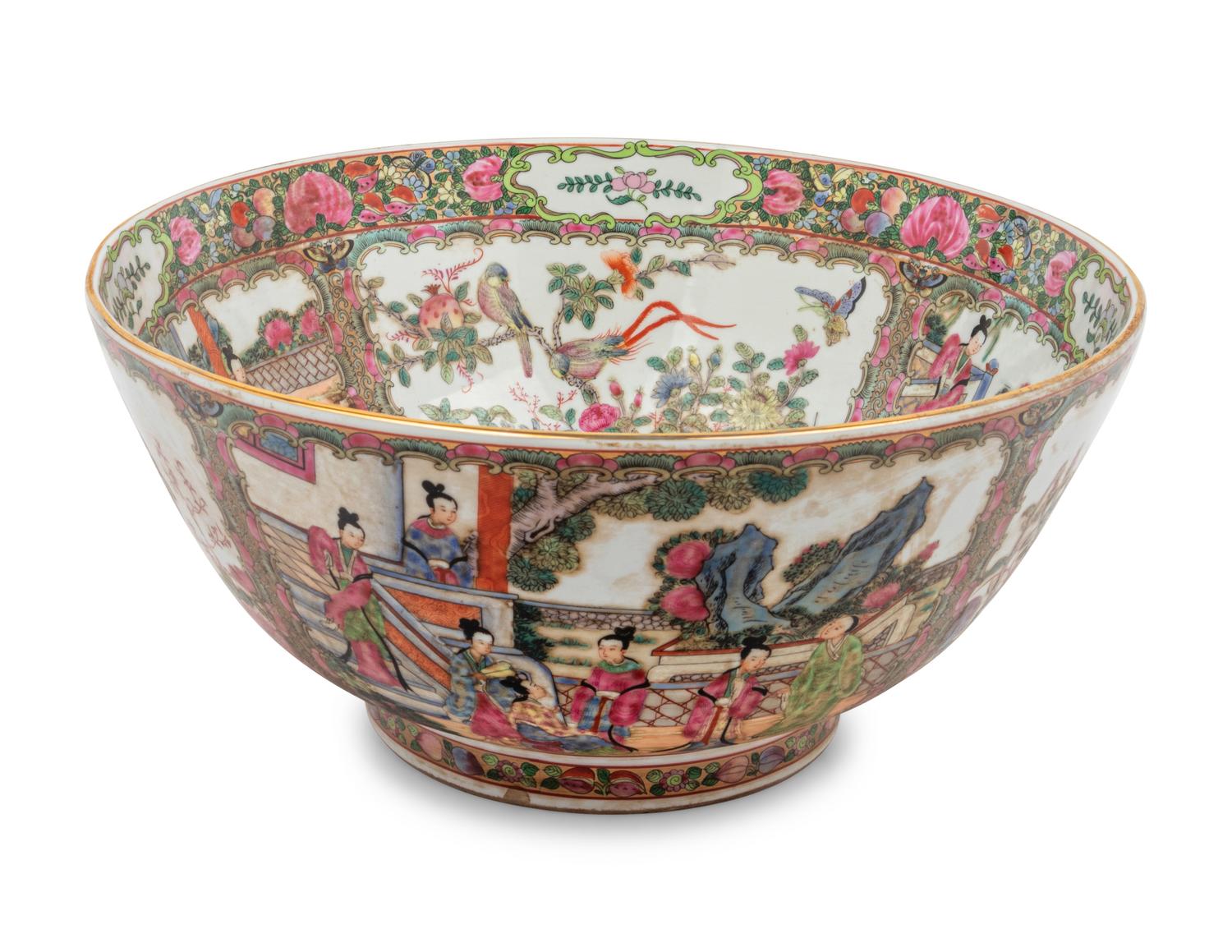 A Chinese Export Rose Medallion Punch Bowl