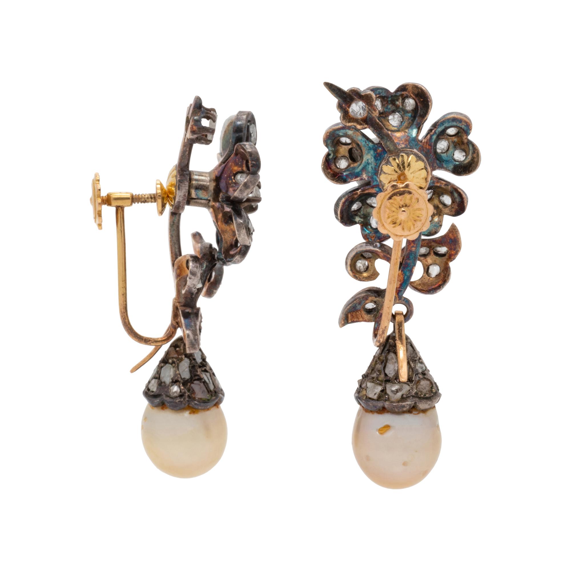 DIAMOND AND CULTURED PEARL CONVERTIBLE FLOWER EARCLIPS
