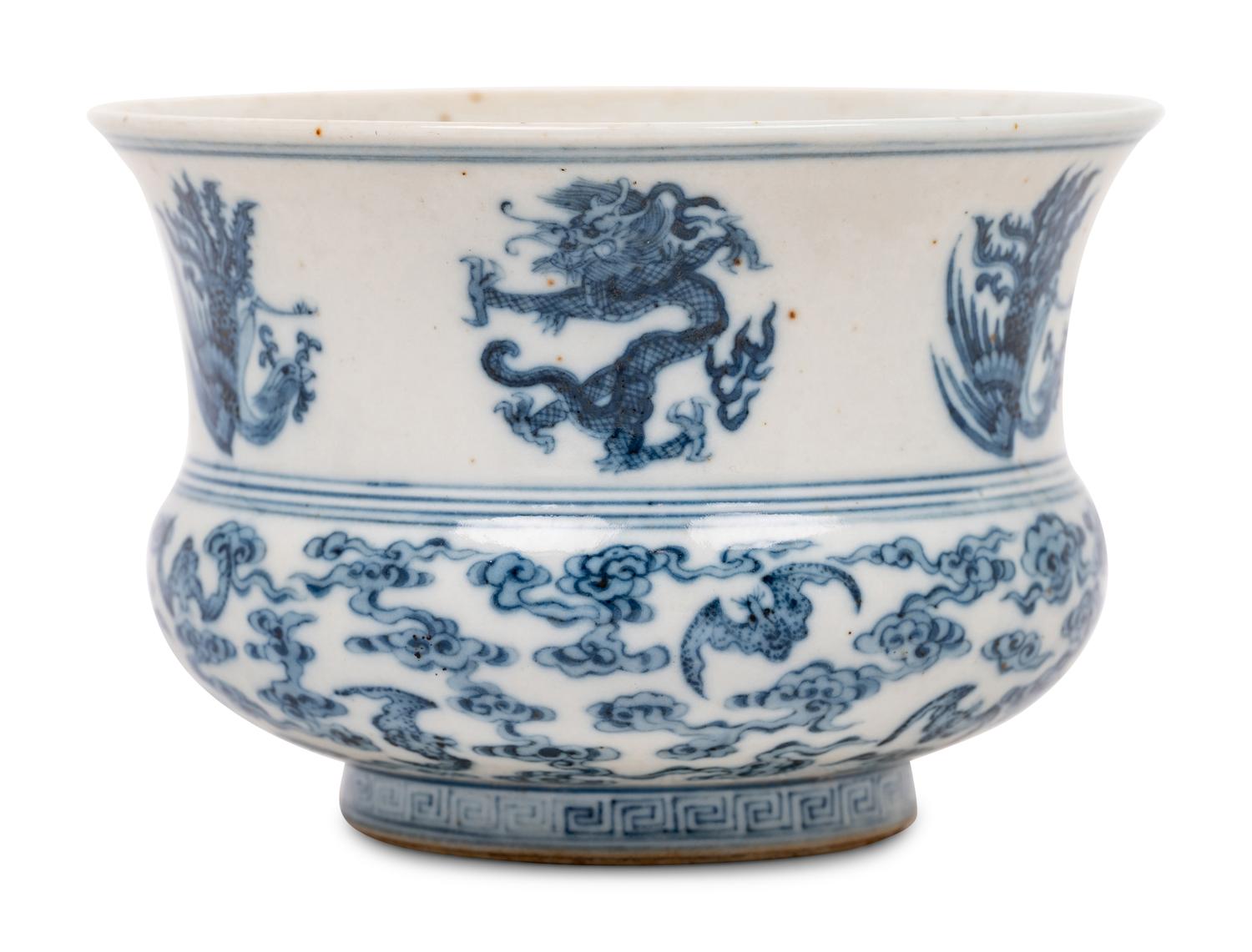 A Blue and White Porcelain Spittoon