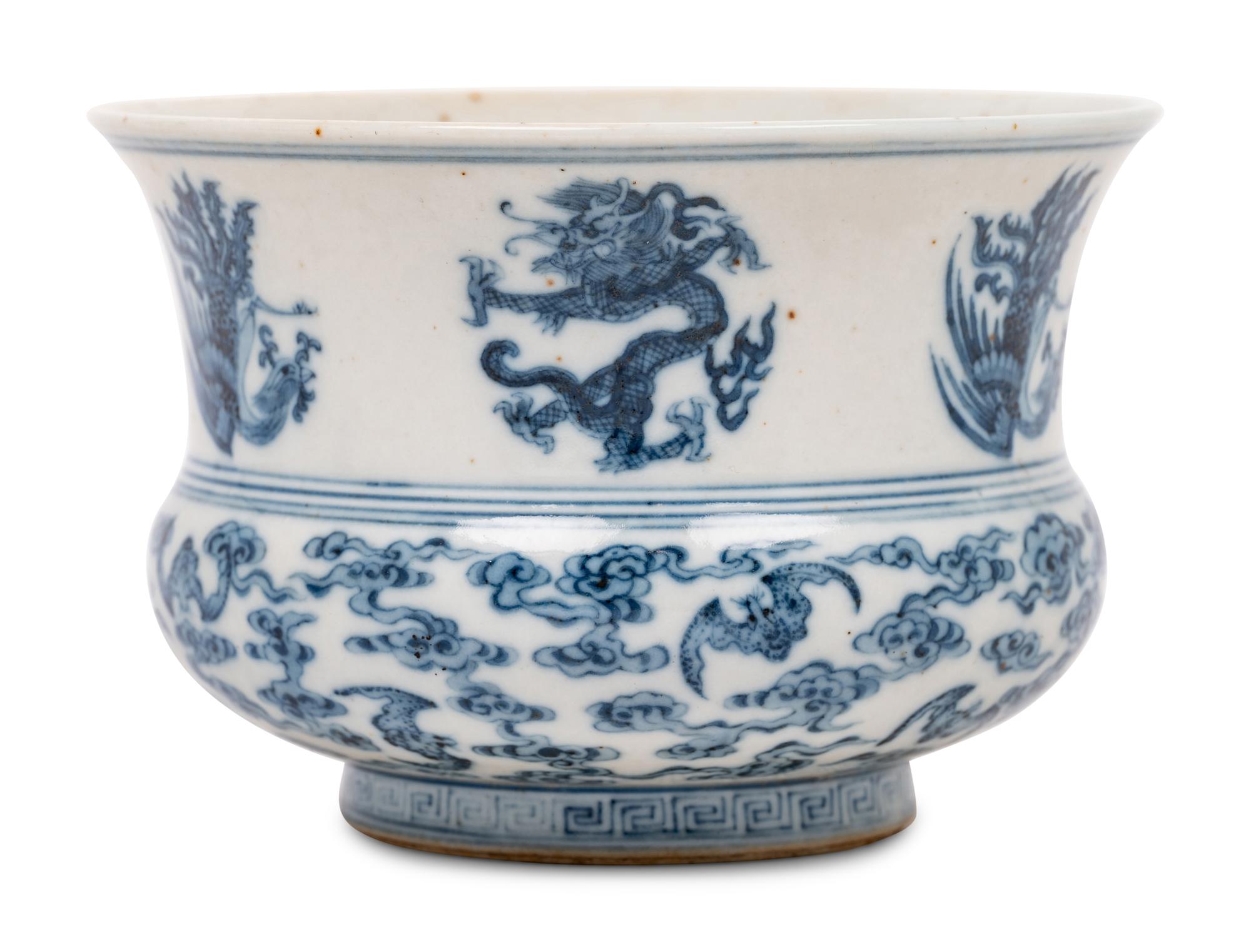 A Blue and White Porcelain Spittoon