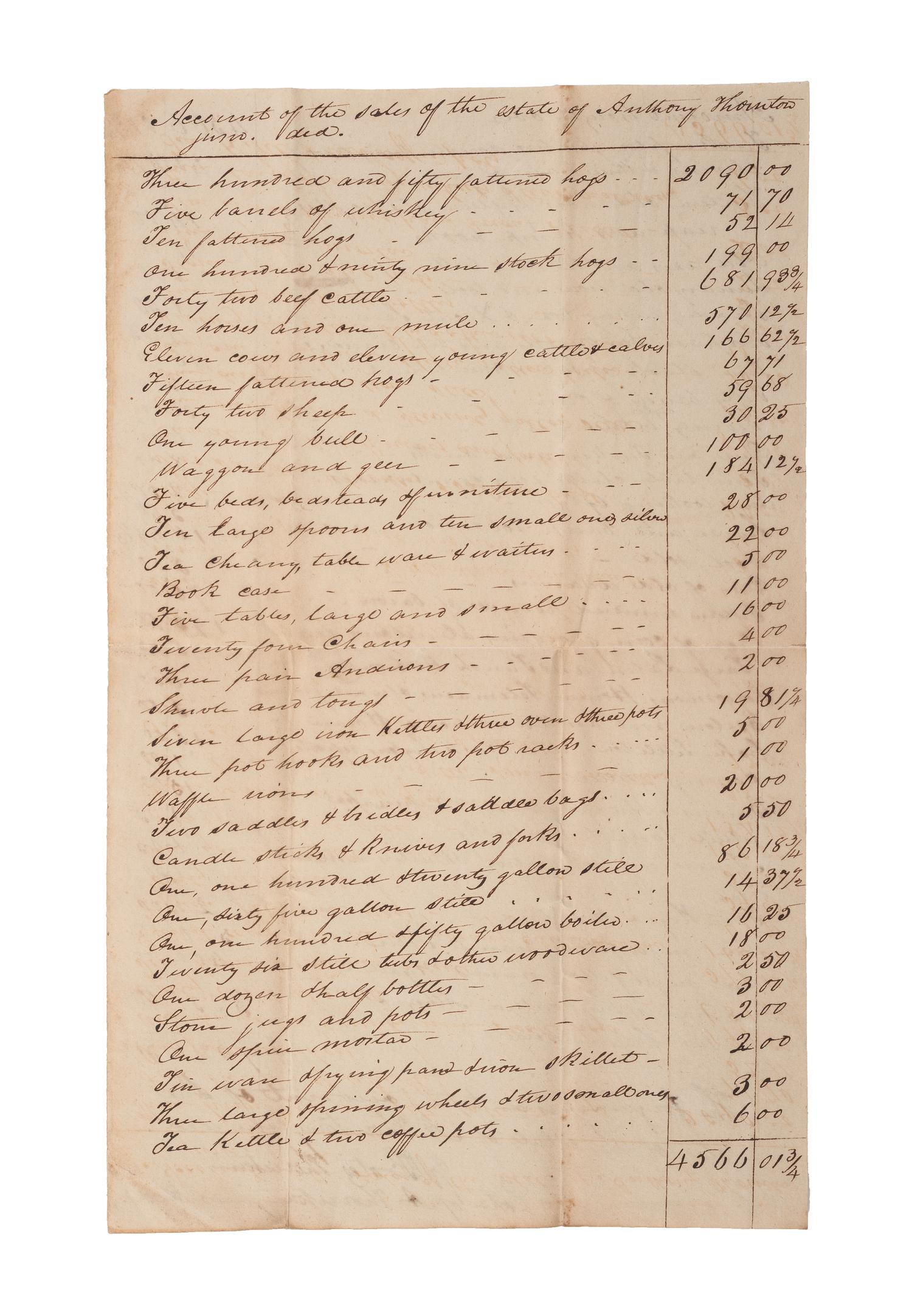 [SLAVERY & ABOLITION]. A group of 9 documents related to the enslavement of individuals in Bourbon County, Kentucky, incl. estate appraisement of a horse breeder who enslaved six people.