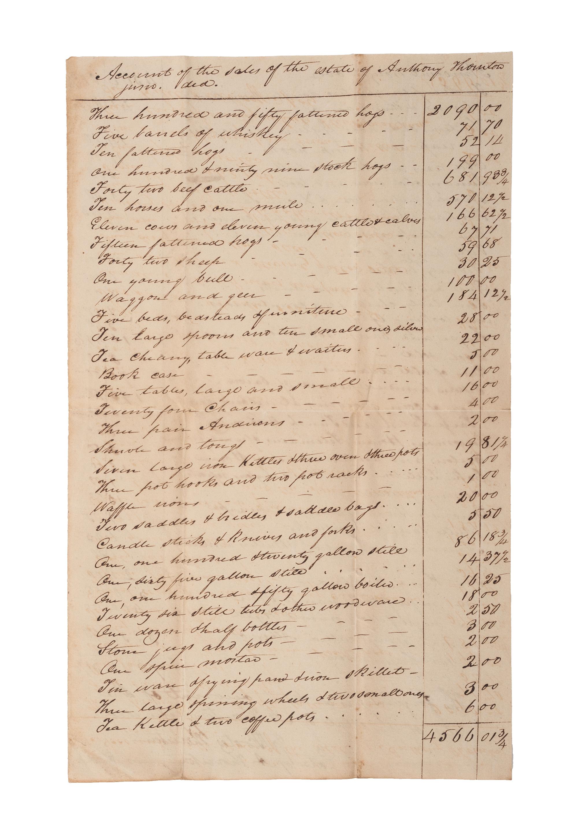 [SLAVERY & ABOLITION]. A group of 9 documents related to the enslavement of individuals in Bourbon County, Kentucky, incl. estate appraisement of a horse breeder who enslaved six people.