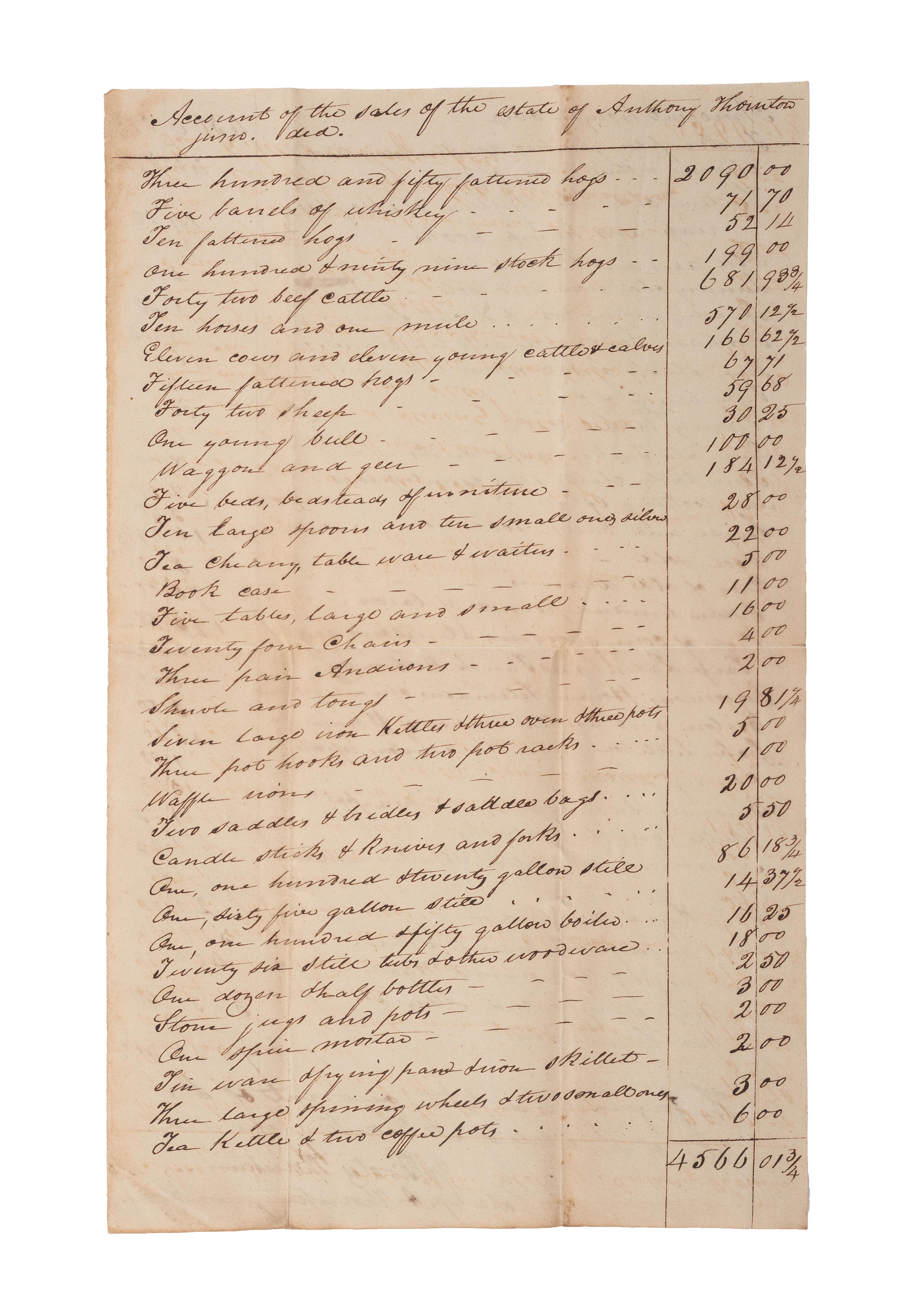 [SLAVERY & ABOLITION]. A group of 9 documents related to the enslavement of individuals in Bourbon County, Kentucky, incl. estate appraisement of a horse breeder who enslaved six people.