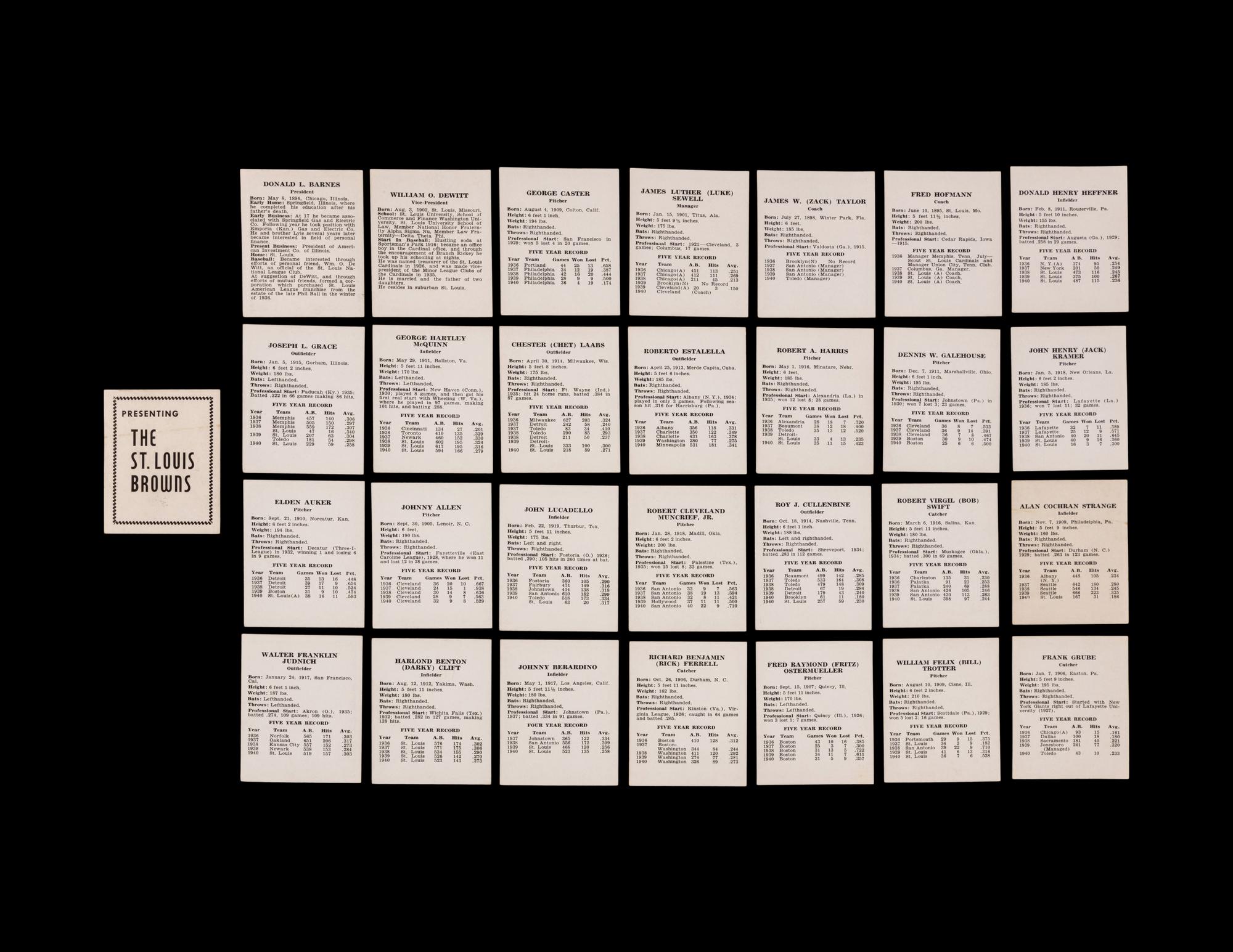A 1941 St. Louis Browns Team Issue Baseball Card Set