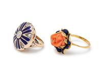 COLLECTION OF ENAMEL AND GEMSTONE RINGS