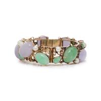 JADE, CULTURED PEARL, AND YELLOW GOLD BANGLE BRACELET