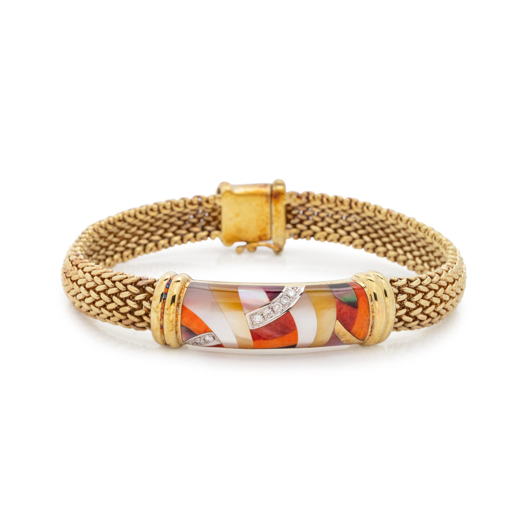 ASCH GROSSBARDT, YELLOW GOLD, MULTIGEM INLAY AND DIAMOND BRACELET