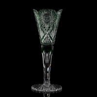 A Val St. Lambert Green Cut to Clear Glass Trumpet Vase