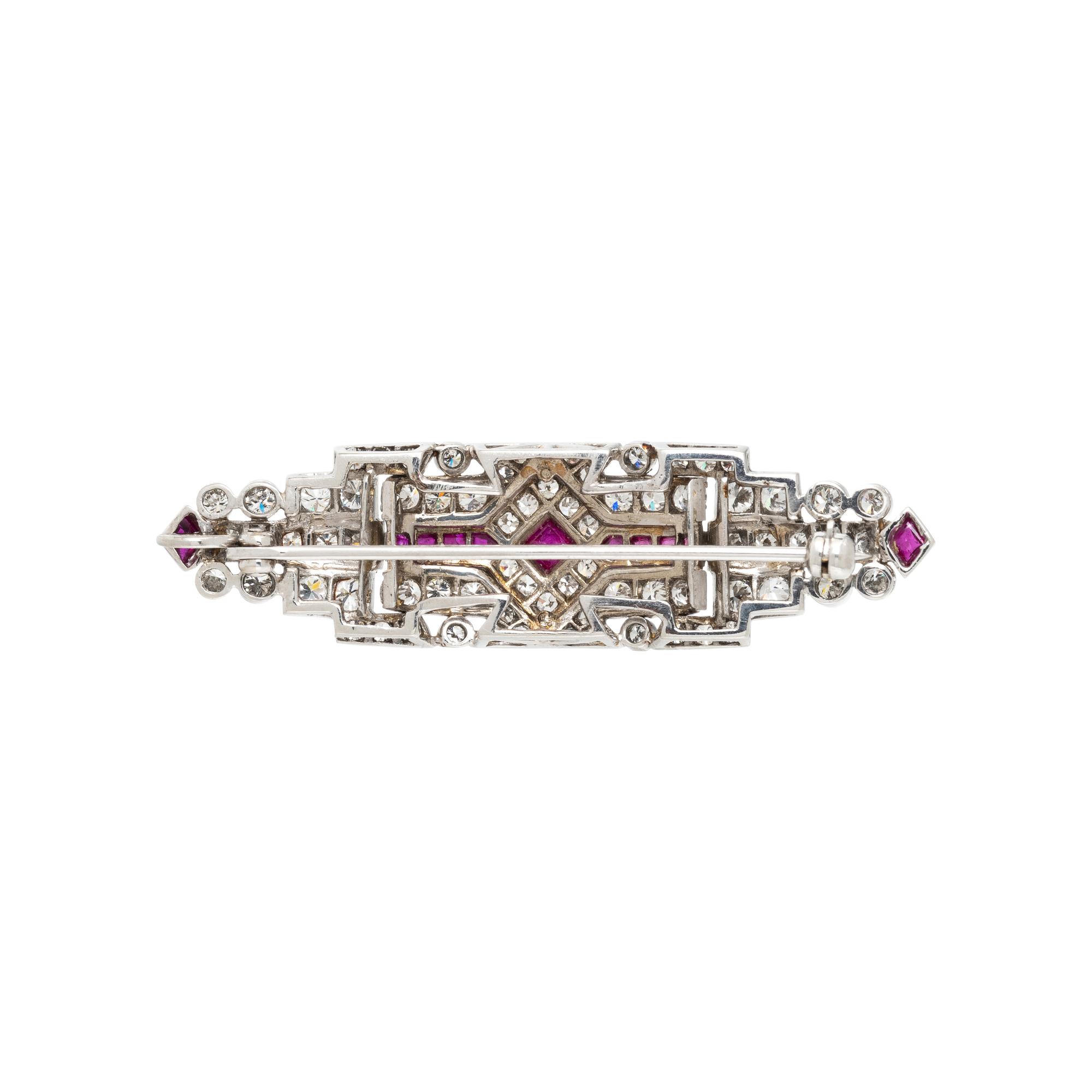 ART DECO, PLATINUM, DIAMOND, AND RUBY BROOCH