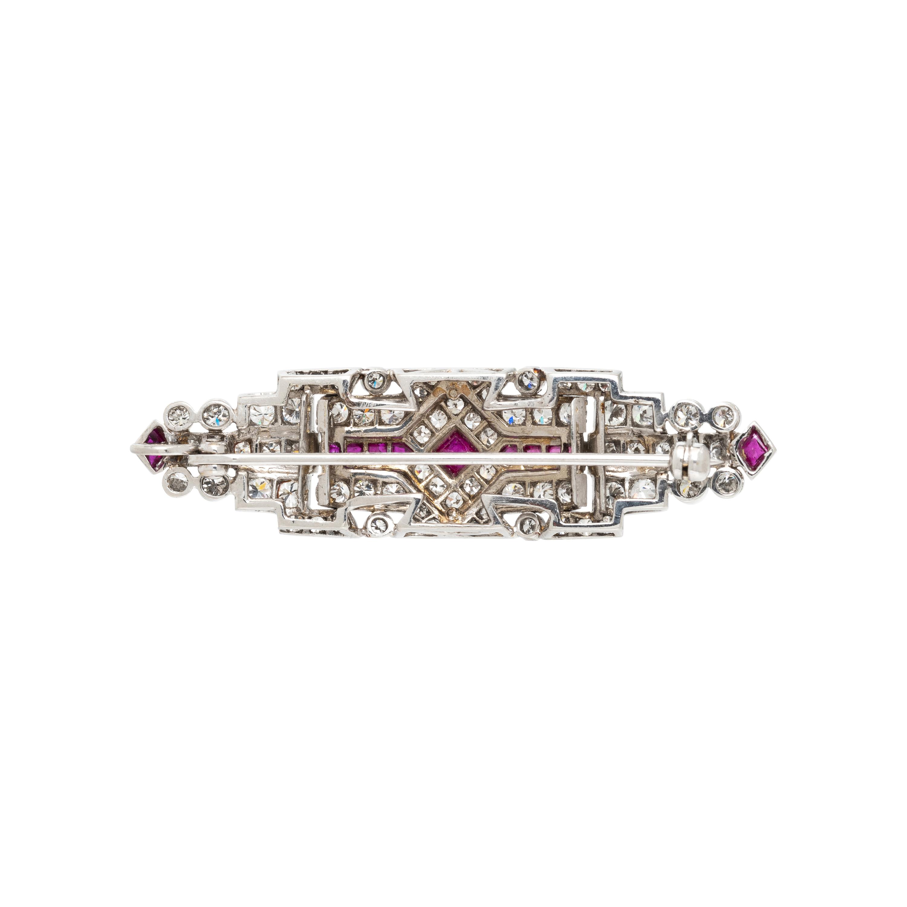ART DECO, PLATINUM, DIAMOND, AND RUBY BROOCH