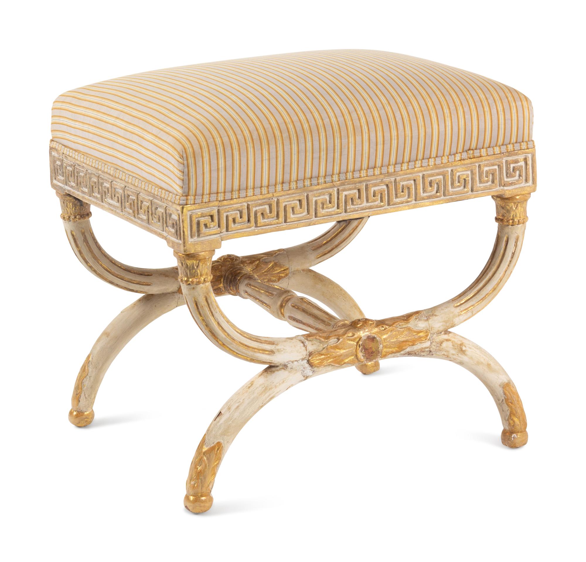 A North European Neoclassical Painted and Parcel-Gilt Stool