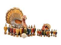 Two Turkey Form Pull Toys, Each With 9 Pin Game