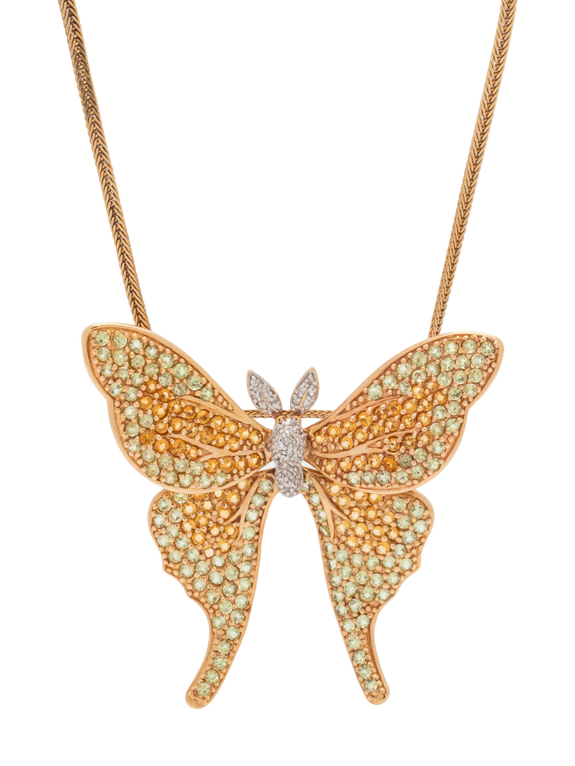 GEMSTONE AND DIAMOND BUTTERFLY NECKLACE