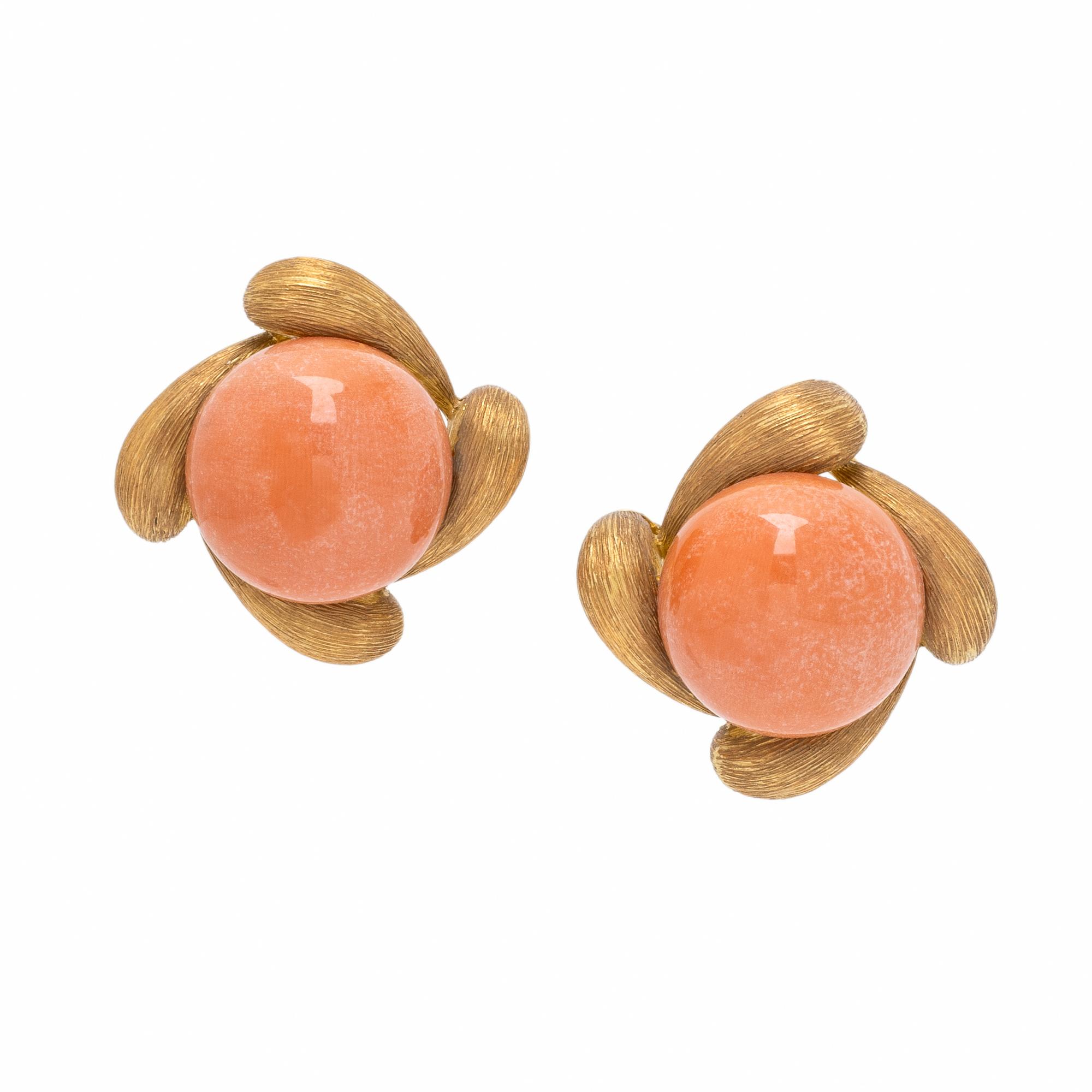Henry Dunay, Coral and Yellow Gold Earrings