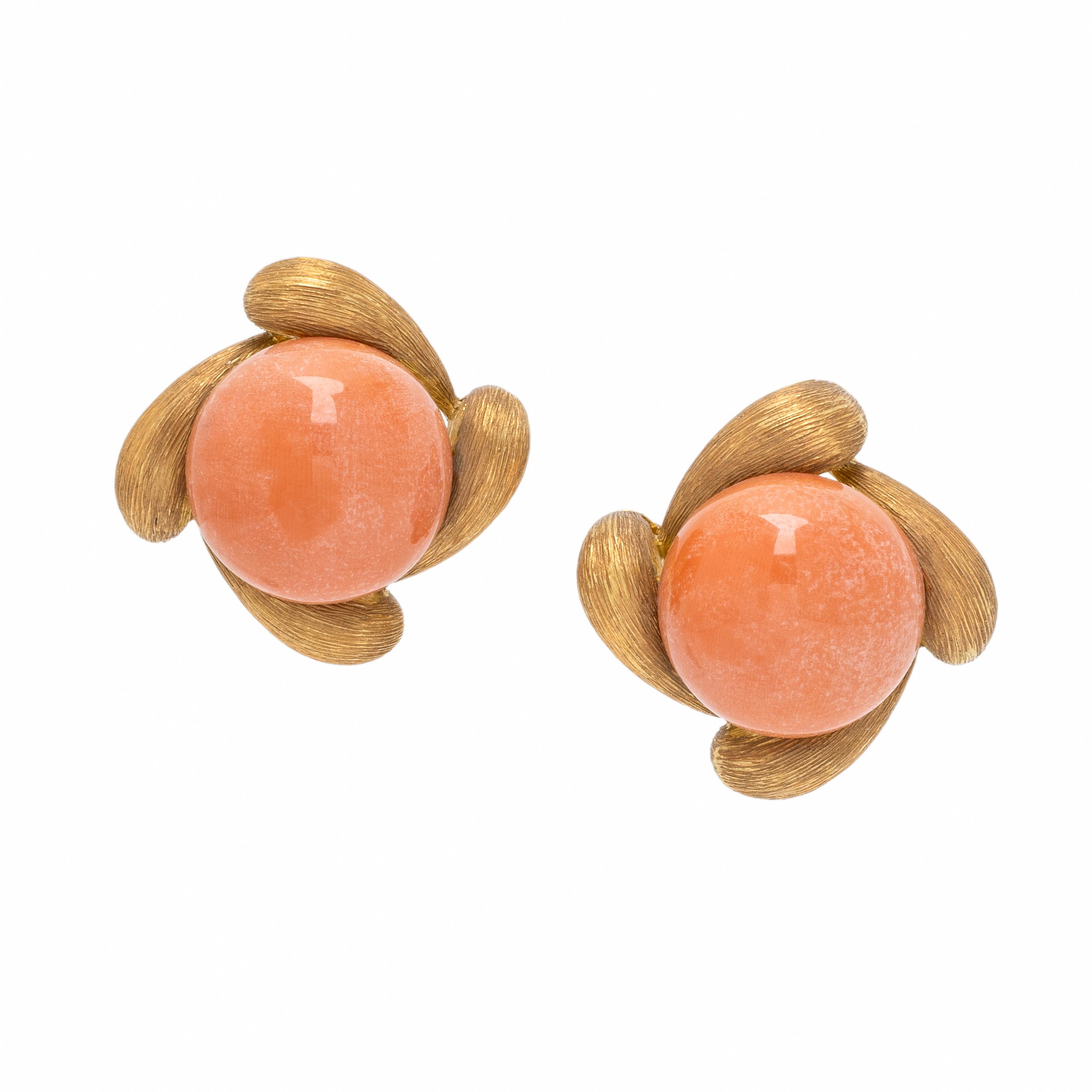 Henry Dunay, Coral and Yellow Gold Earrings