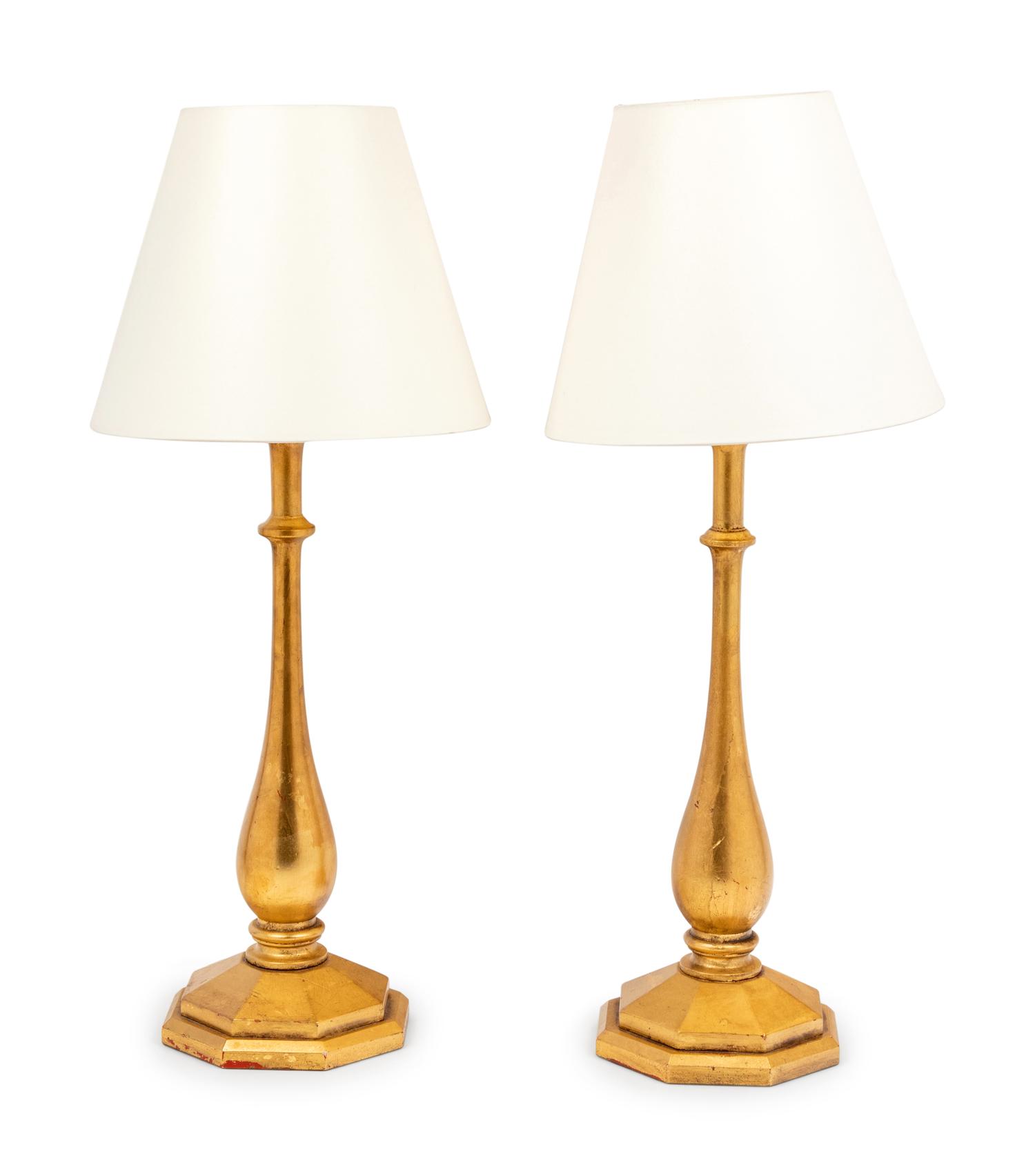 A Pair of Lang Levin Studios Giltwood Lamps Retailed by Holly Hunt