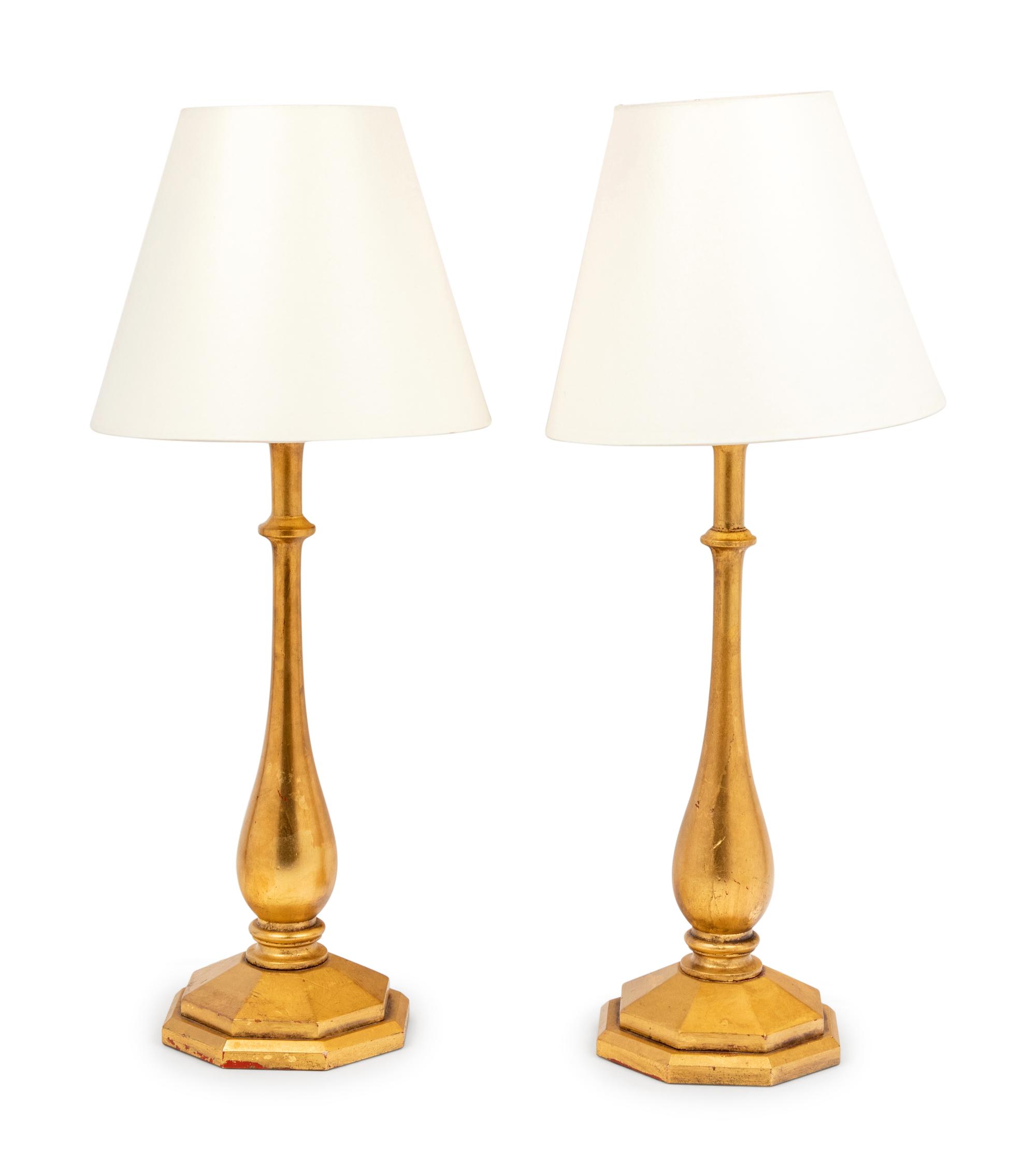 A Pair of Lang Levin Studios Giltwood Lamps Retailed by Holly Hunt