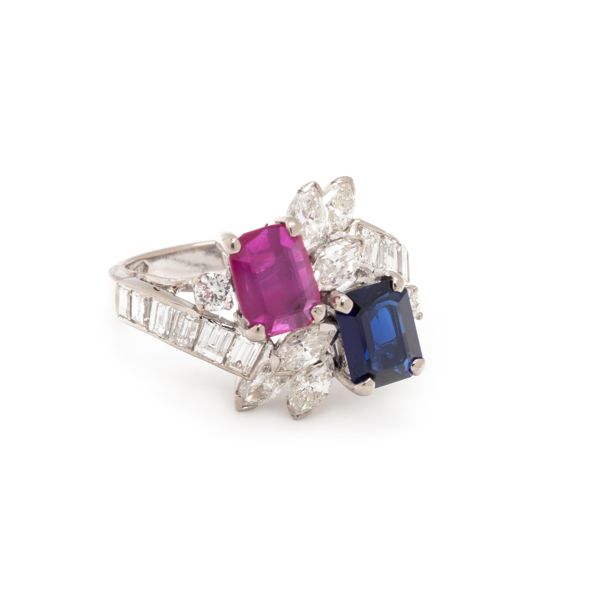 RUBY, SAPPHIRE AND DIAMOND RING