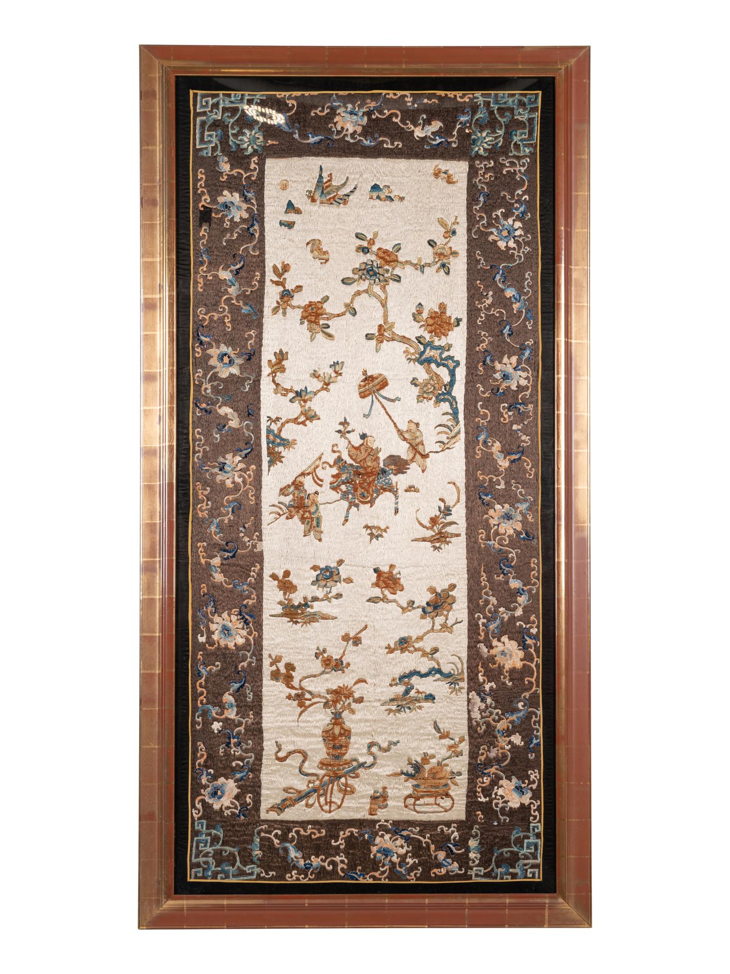 Two Embroidered Silk Articles