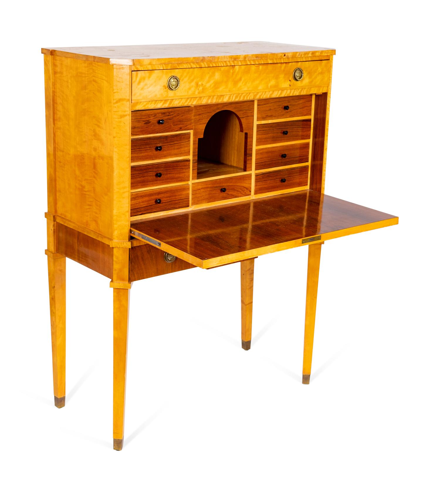 A Swedish Neoclassical Style Maple Fall-Front Secretary — 20TH CENTURY