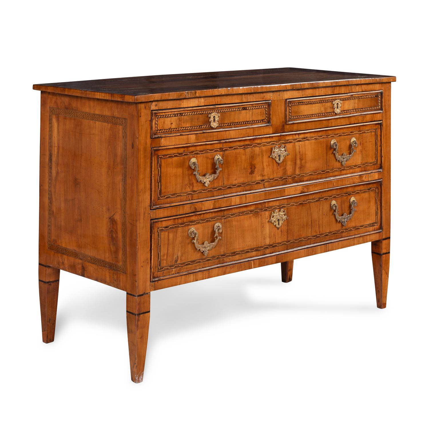 An Italian Neoclassical Fruitwood and Marquetry Commode