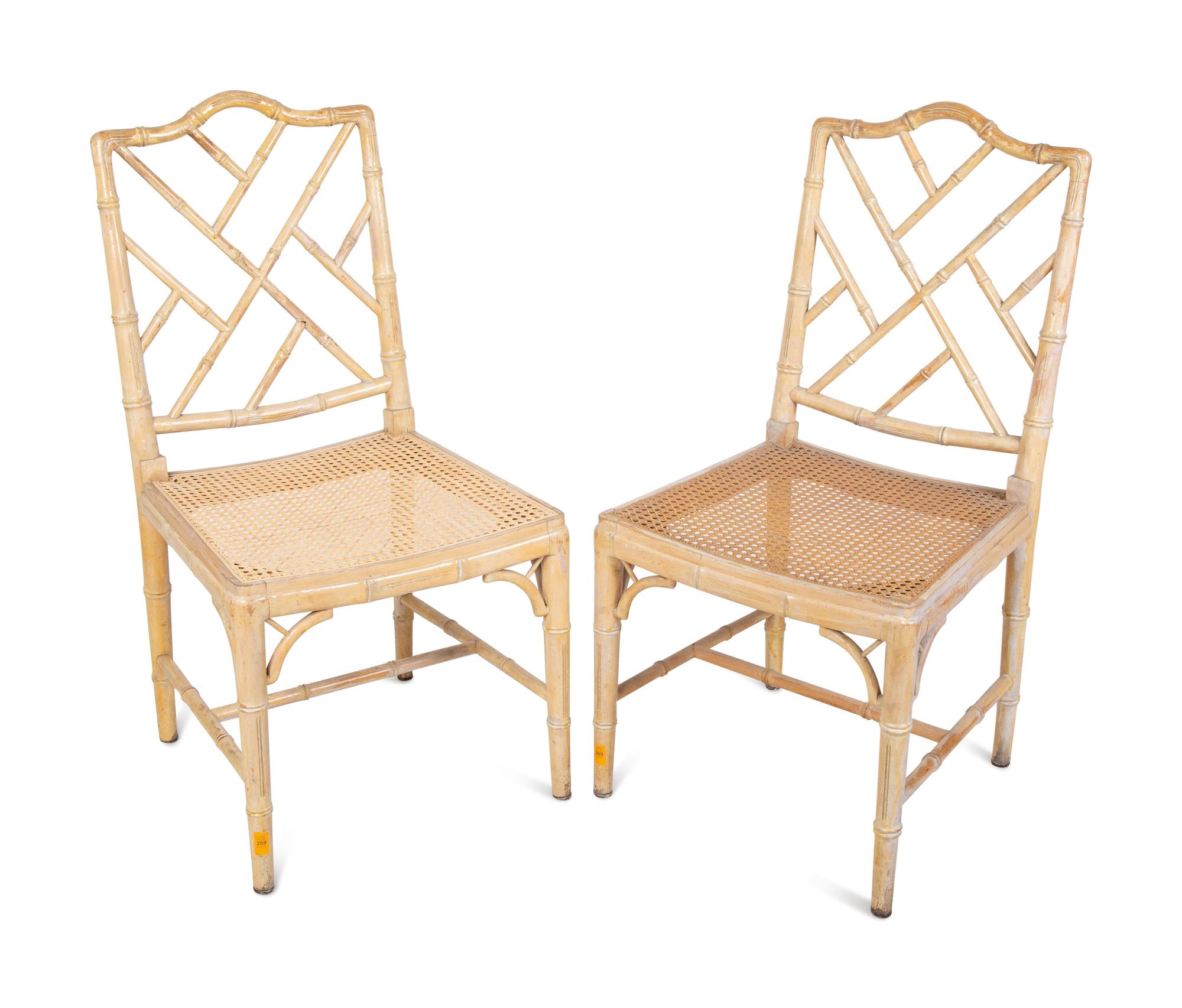 A Pair of Chippendale Style Bamboo and Rattan Cane-Seat Side Chairs — 20TH CENTURY