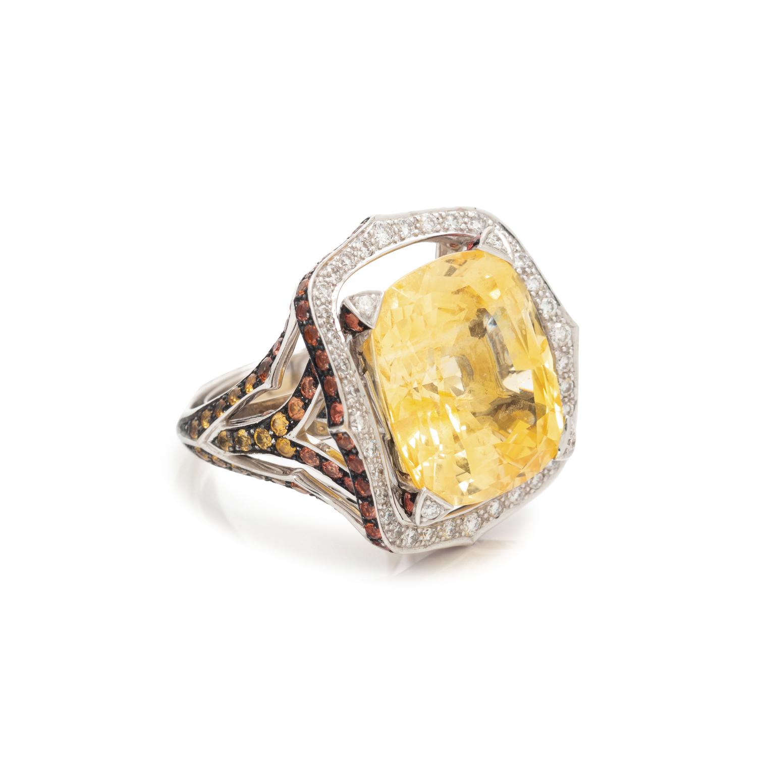 STEPHEN WEBSTER, YELLOW SAPPHIRE, ORANGE SAPPHIRE, AND DIAMOND RING
