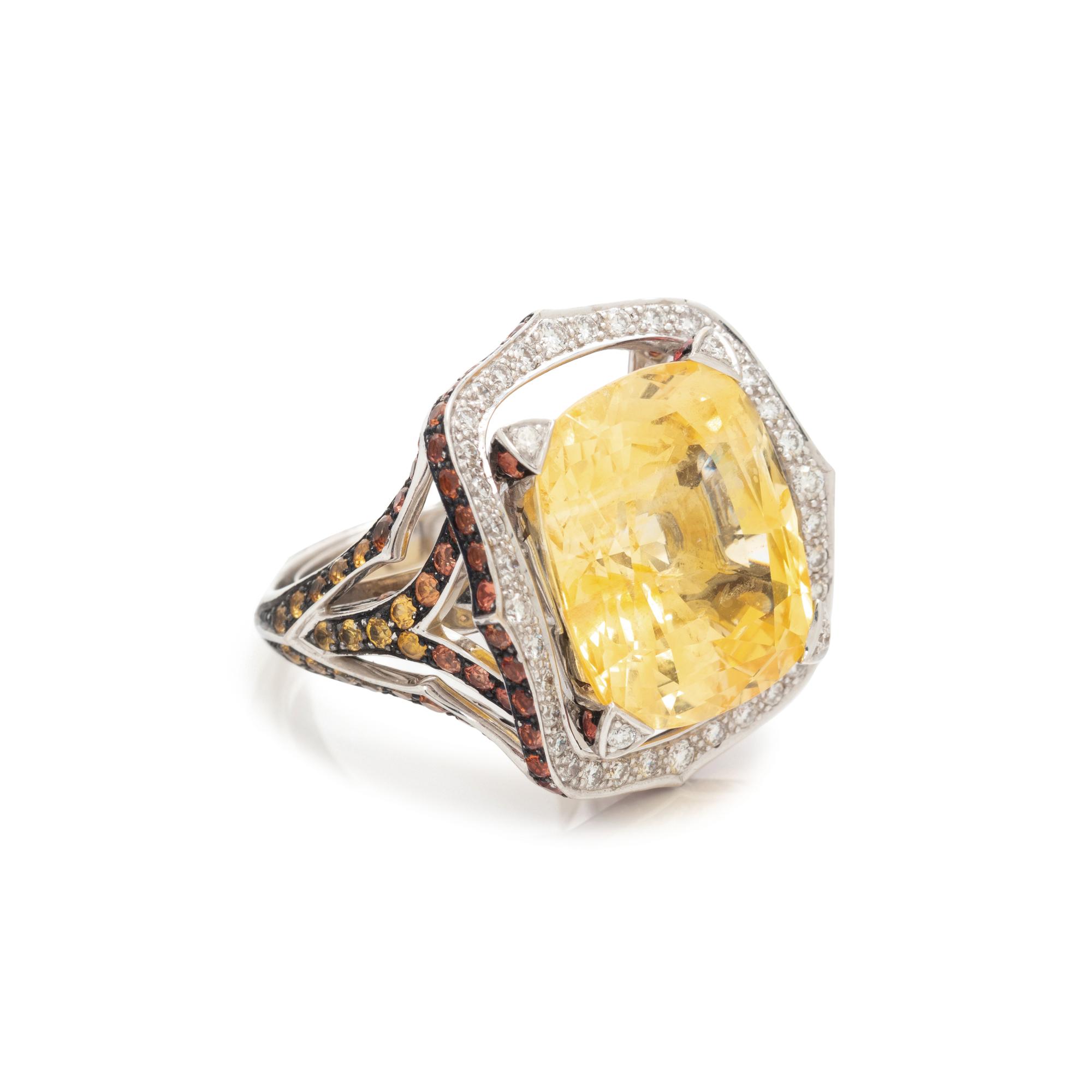 STEPHEN WEBSTER, YELLOW SAPPHIRE, ORANGE SAPPHIRE, AND DIAMOND RING