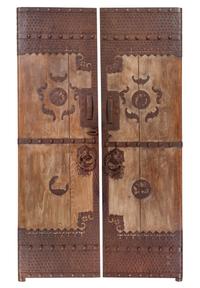 A Pair of Chinese Iron Mounted Hardwood Doors