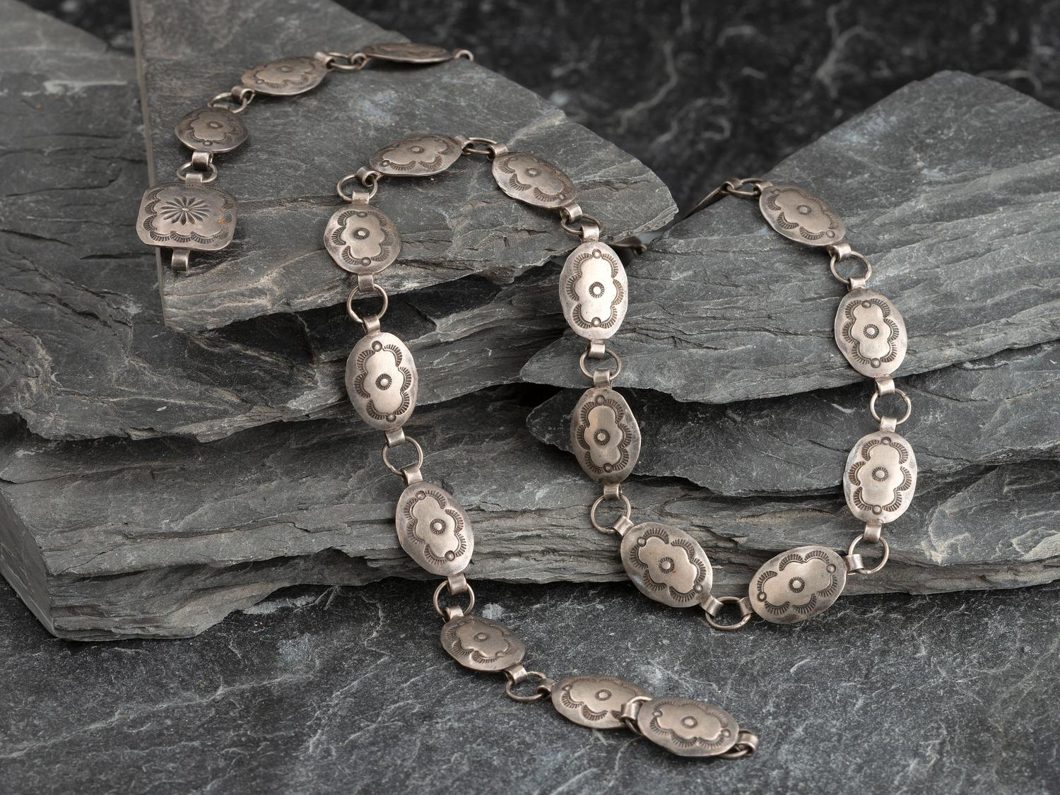 Petite Navajo Stamped Silver Link Concha Belt