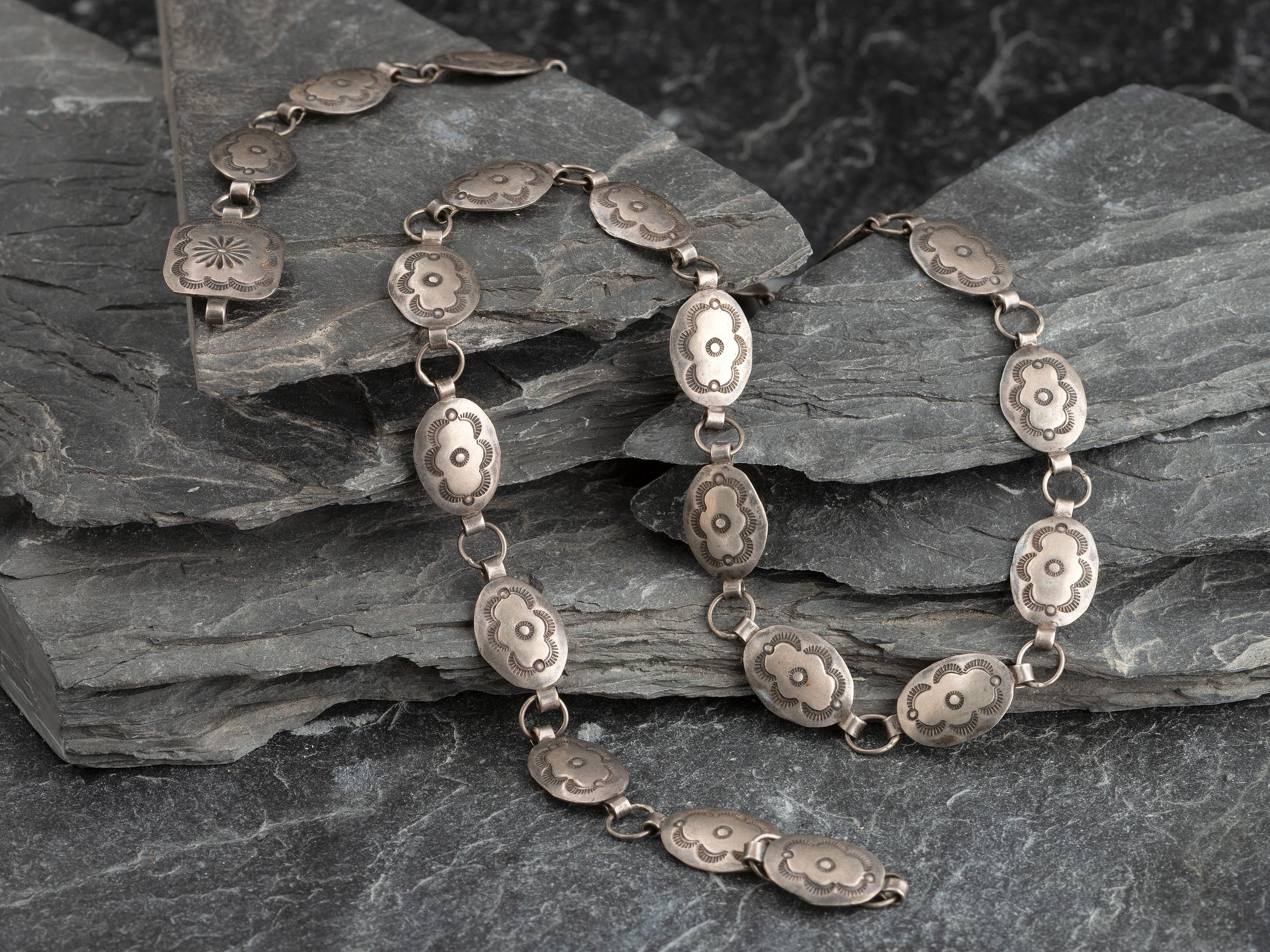 Petite Navajo Stamped Silver Link Concha Belt