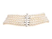 MULTISTRAND CULTURED PEARL AND DIAMOND CHOKER NECKLACE