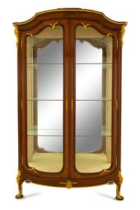 A Louis XV Style Gilt Bronze Mounted Mahogany Vitrine Cabinet