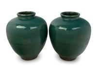 A Pair of Green Glazed Porcelain Vases