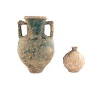 A Parthian Glazed Pottery Amphora and a Parthian or Sassanian Turquoise Glazed Pottery Vase