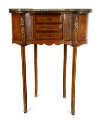 Three French Fruitwood Marble-Top Side Tables